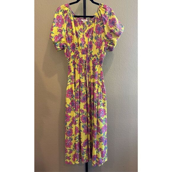 Size S Easel Los Angeles Boho Peach Blossom Floral Maxi Dress in Yellow - Picture 3 of 8